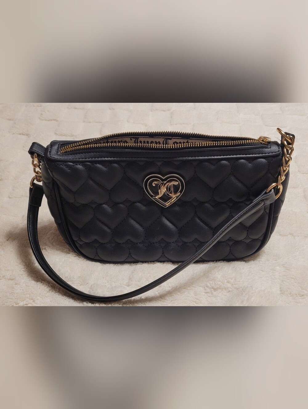 Juicy Couture Black Quilted Heart Logo Crossbody